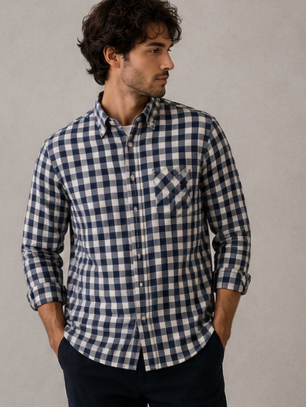 Urban Pipeline Blue White Gingham Button Down Cotton Shirt Men's Medium Casual
